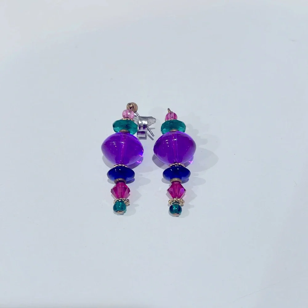 Vintage Glass Bead Earrings in Pinks, Purples and Blues. EUC